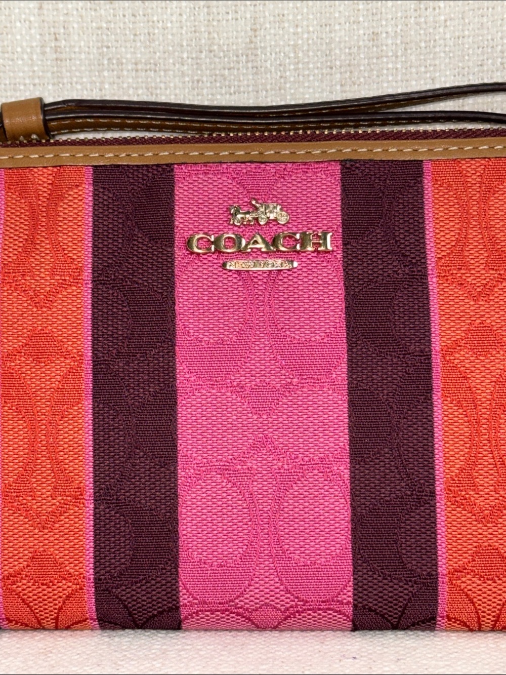 COACH Plum, Fuchsia & Orange Striped Signature Wristlet EUC - Picture 2 of 11